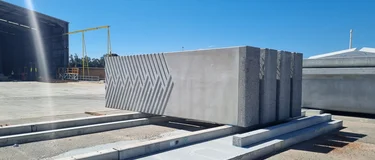 Precast concrete unit for Perth’s elevated Armadale Line, with a geometric relief pattern on one face, in the Humes Midland yard.