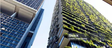 iStock test - Low angle view of appartment building with vertical garden, background with copy space stock photo