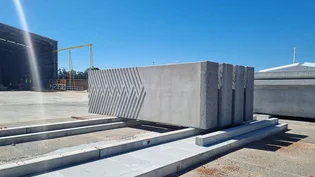 Precast concrete unit for Perth’s elevated Armadale Line, with a geometric relief pattern on one face, in the Humes Midland yard.