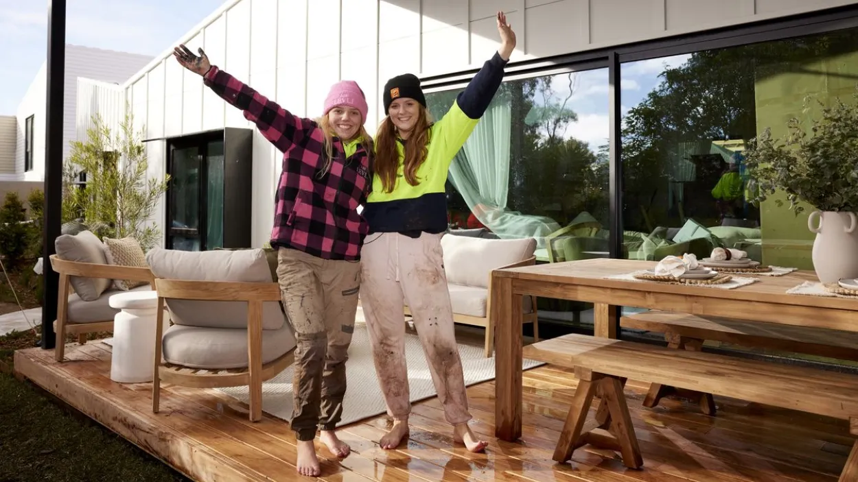 Maddy and Charlotte from House 1 chose our Architectural White Polished/Honed (VIC) for their stunning curved concrete BBQ benchtop, adding a sleek, modern touch to their impressive outdoor space.