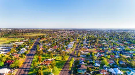 Flat Great Western plains in Australia - aerial view over regional rural town Dubbo. istock-1336663082-adj.jpg